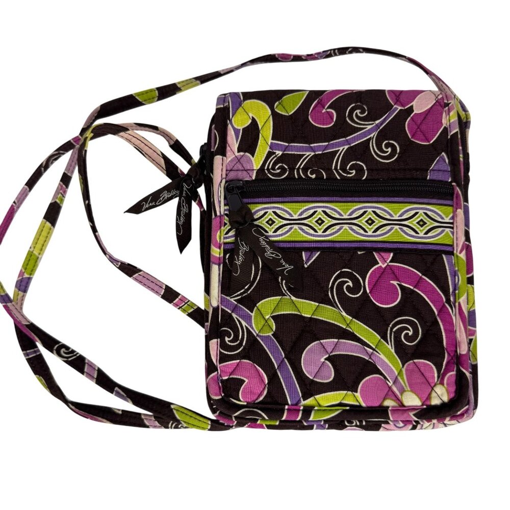 Vintage Vera Bradley Brown with‎ Pink Quilted Crossbody Bag Adjustable Strap